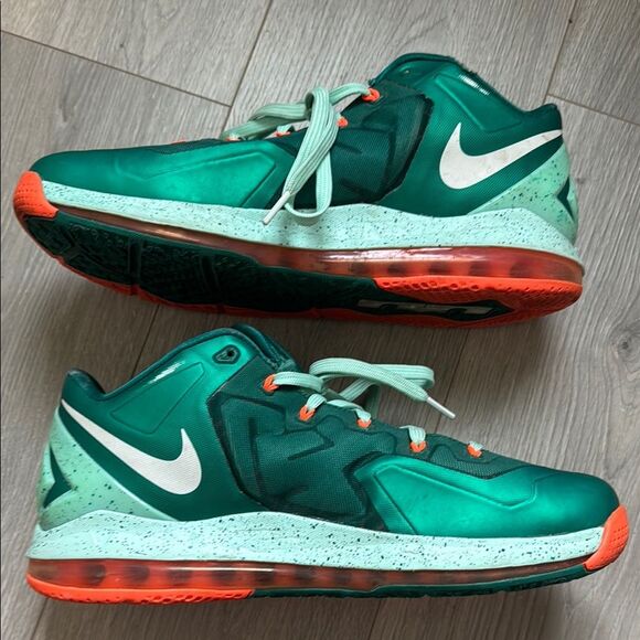 Nike LeBron Biscayne Green and Orange Sneakers - Picture 3 of 7